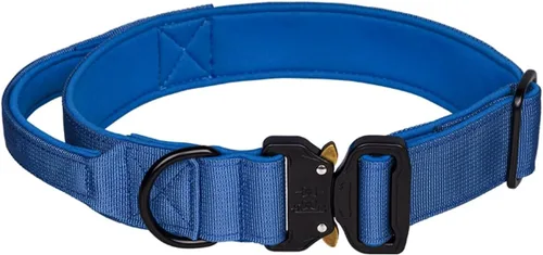 Vista 10 de Collar táctico para perro, ajustable, de neopreno suave, acolchado, de nailon con asa de control y hebilla de metal resistente para perros medianos
