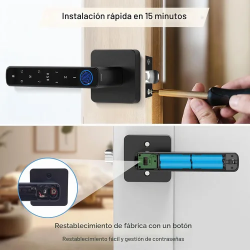 Vista 5 de Cerradura de puerta de huellas dactilares, perilla de puerta inteligente, cerradura de puerta biométrica, con aplicación/código/llave