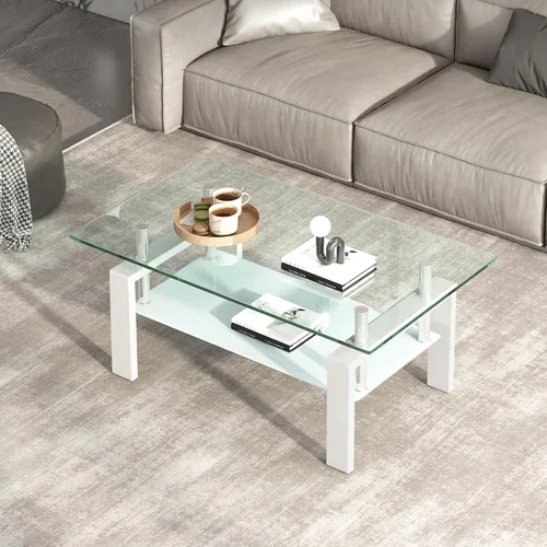 Vista 12 de Mesa de centro rectangular de vidrio para sala de estar, con mesa de vidrio templado y capa de MDF, para sala de estar y oficina