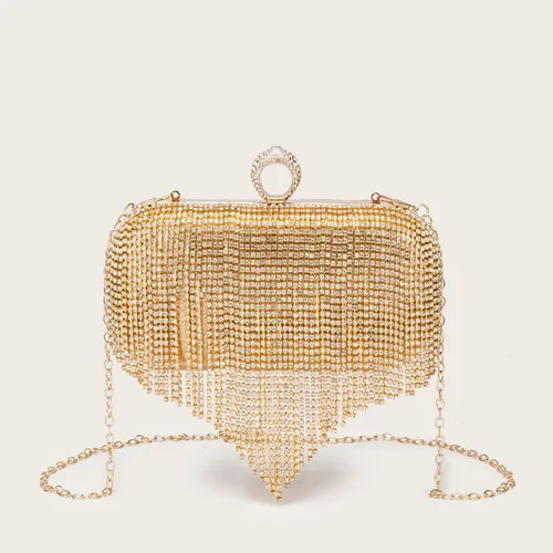 Vista 2 de LETODE Bolso de mano de lujo con borlas para mujer, bolso de mano de imitación para boda