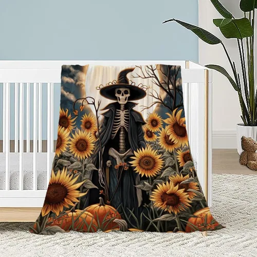 Vista 18 de Manta de Halloween para bebé, mascota pequeña, manta espeluznante de calabazas negras para gatos, manta para cuna, cochecito, decorativa, ligera