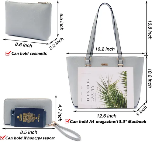 Vista 4 de Qiyuer - Juego de carteras y bolsos para mujer, bolso de trabajo, bolso de mano, bolso de hombro con asa superior, bolso con cartera a juego