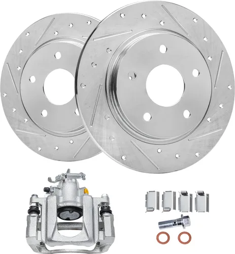 Vista 27 de Detroit Axle - Rotores de freno traseros perforados y ranurados + Reemplazo de calibrador de freno de disco trasero derecho para Acura TL Honda