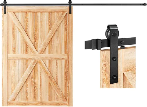 Vista 10 de EaseLife Kit de riel de herrajes para puerta corrediza de granero de 4 pies, polea básica en J, se desliza suavemente y silenciosamente, fácil