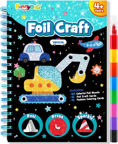 Vista 22 de FUNNYB&G Arte en papel de aluminio para niños - Manualidades de Navidad, regalos de fiesta, rellenos de calcetines para niños, suministros de arte