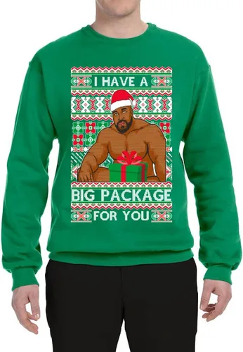 Vista 3 de I have a Big Package Meme Barry Wood - Suéter de Navidad feo unisex con cuello redondo