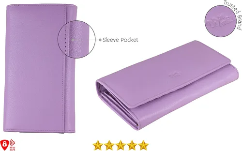 Vista 25 de Mou Meraki - Billetera o bolsa de mano de cuero genuino, con bloqueo de seguridad RFID, con escudo contra el robo de identidad, para mujeres