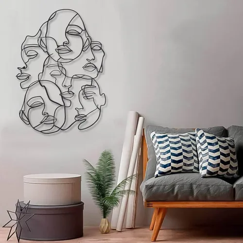 Vista 5 de Decoración de pared de metal, caras abstractas, arte de pared de metal, arte de pared Picasso, decoración moderna de pared de metal, escultura