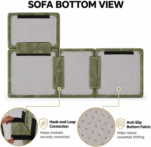 Vista 8 de Sofá modular en forma de L de 102 pulgadas para sala de estar, moderno sofá modular con otomana, cómodo sofá de espuma viscoelástica de felpilla sin