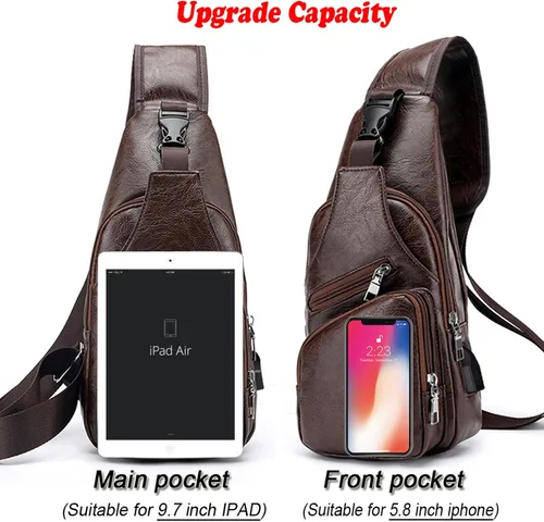 Vista 3 de Seoky Rop Bolso bandolera para hombre con puerto de carga USB