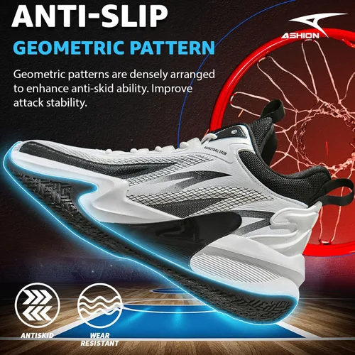 Vista 5 de ASHION Mens Basketball Shoes Breathable Walking Sneakers Professional Basketball Sports Tennis Running Shoes