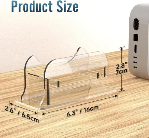 Vista 3 de Likesing Soporte de escritorio vertical de acrílico transparente para Mac mini M4/M4 Pro 2024, soporte para Mac mini M4 con ranura de almacenamiento