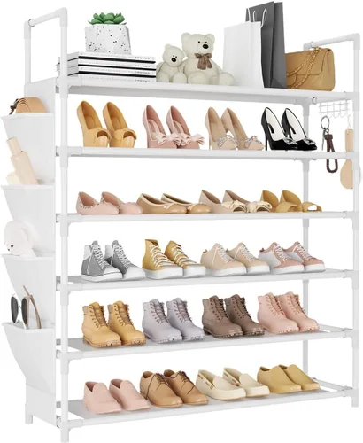 Vista 10 de LANTEFUL - Organizador de zapatos de 6 niveles, organizador de almacenamiento para 24-30 pares de zapatos y botas, estante de zapatos largo
