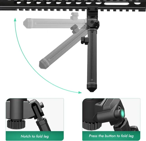 Vista 5 de Bípodes de rifle para caza y disparo con giro de 360° y bípode de pistola de 10 alturas ajustables para rifles