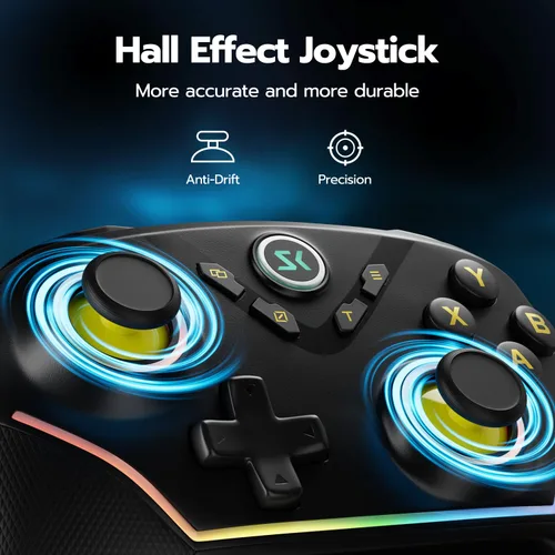 Vista 5 de ISHAKO Wireless PC Controller, Hall Effect Gaming Controller for PCLaptopSwitchiPhoneAndroid,with RGB Lighting, Turbo, Back Buttons, Hall