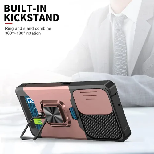 Vista 2 de Funda para iPhone 14 Pro con protector de pantalla, soporte para tarjetas, soporte para soporte, resistente, delgada, a prueba de golpes, híbrida