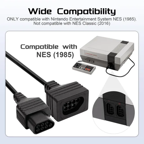 Vista 3 de Cable de extensión de controlador NES de 7 pines, paquete de 2 cables de extensión de controlador de repuesto de 1.8M/6 pies para Nintendo