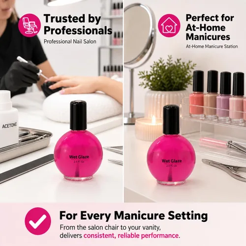 Vista 6 de Pro Nail Wet Glaze - Esmalte de uñas seco transparente Quick Top Coat Tamaño profesional de salón 2.5 oz