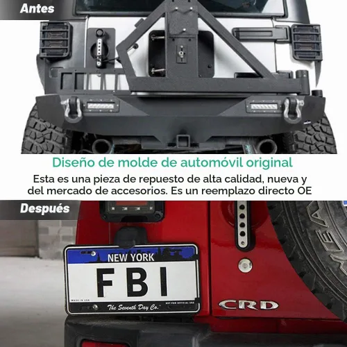 Vista 3 de Marcos de soporte para placa de matrícula trasera negros de plástico con luz compatible con Jeep Wrangler JK 2007-2018 Soporte de montaje
