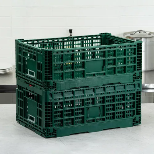 Vista 6 de Restaurantware Cater Tek - Caja plegable de 36 litros, 1 caja de almacenamiento apilable, con asas de diseño de malla, caja plegable de plástico