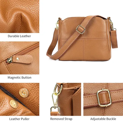 Vista 6 de Bolso de hombro de cuero genuino para mujer, bolso cruzado pequeño, bolso mini casual hobo señora bolsos y monederos de mensajero