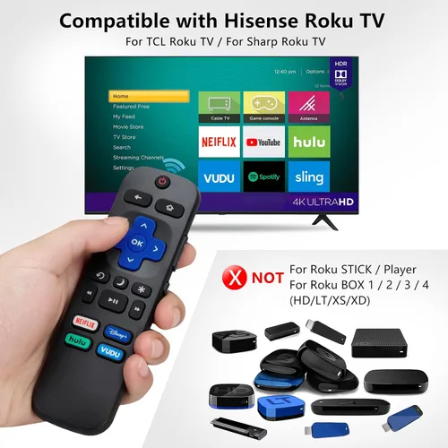 Vista 2 de Mando a distancia para Hisense-TCL-Onn-Sharp-Philips-Westinghouse-Insignia-Element Roku TV Remoto Repuesto (Paquete de 2)