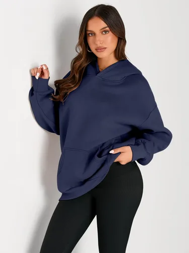 Vista 20 de Trendy Queen - Sudaderas extragrandes con capucha para mujer, suéteres de manga larga, sin botones, de vellón, de otoño, ropa de invierno