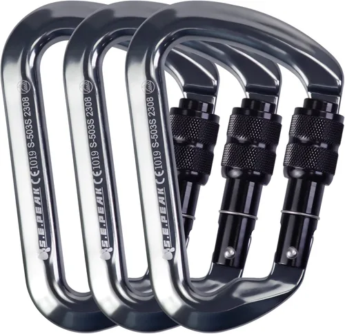 Vista 19 de SEPEAK UIAA - Mosquetón de escalada con bloqueo de 30 kN, clip profesional para puerta de tornillo resistente para escalada al aire libre