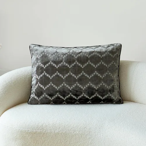Vista 2 de THE-TINOART Fundas de almohada decorativas de terciopelo de corte morisco, color gris, 18 x 26 pulgadas, fundas de almohada rectangulares para sofá