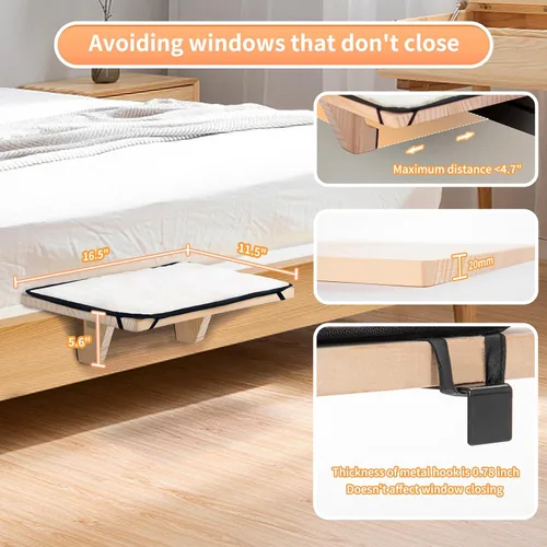 Vista 3 de Percha de Ventana para Gatos Petsfit, Hamaca de Gato de Madera Maciza Natural con Estera de Forro Polar Desmontable, Percha de Ventana Fácil