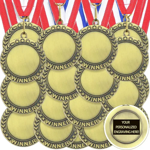 Vista 6 de Kigeli 100 medallas de premio en blanco con cintas para el cuello, Medalla de participación ganadora Premios Haz tu propio kit 1er lugar