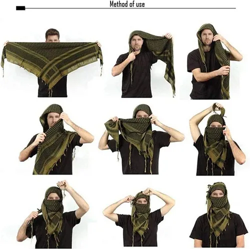 Vista 6 de MAGNIVIT - Bufanda táctica Shemag de algodón Keffiyeh para el desierto, bufanda árabe para cabeza y cuello