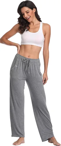 Vista 14 de Pantalones largos de modal, cómodos, con cordón ajustable, sueltos, de pierna recta, para yoga, correr, hacer deporte, con bolsillos
