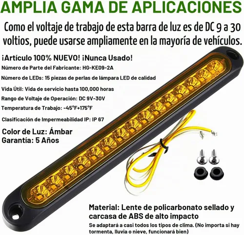 Vista 6 de Paquete de 2 luces LED de identificación de remolque de 10 pulgadas, 15 luces LED de 9 a 30 voltios, luces LED de parada, tira de luces traseras