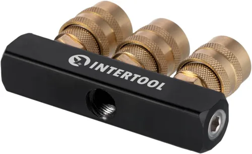 Vista 2 de INTERTOOL Colector divisor de aire de 3 vías, 1/4" NPT, conectores de acoplamiento rápido de latón, bloque recto PT08-1855