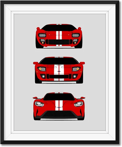 Vista 12 de Custom Car Posters Póster hecho a mano compatible con Ford GT Generation e impresión de Ford GT40, rojo, blanco y azul, 8 x 10 pulgadas, impresión
