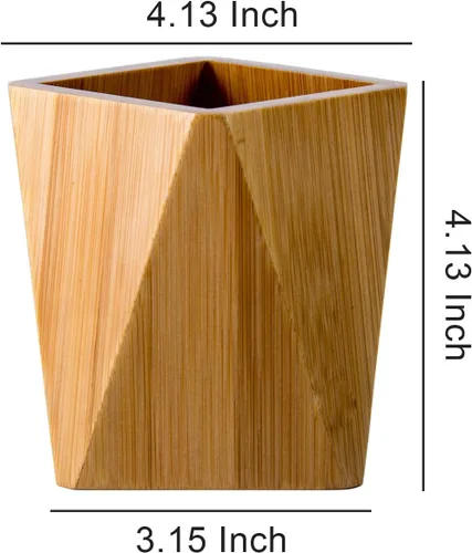 Vista 7 de Soporte para bolígrafo de madera de bambú para escritorio, recipiente geométrico para lápices, bonitos suministros de oficina de escritorio