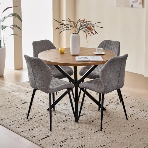 Vista 18 de Juego de mesa de comedor redonda de 39 pulgadas para 4, mesa Beige