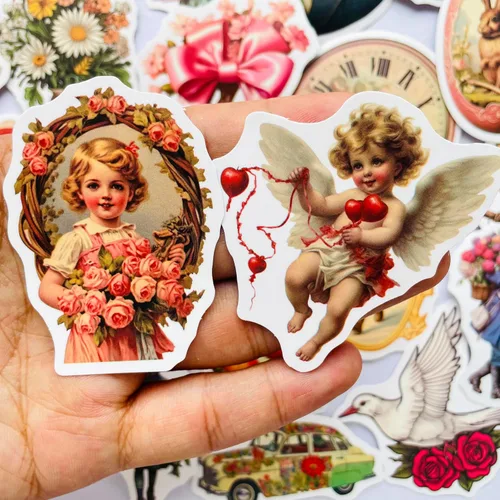 Vista 3 de Yoksas 50 piezas de calcomanías vintage victorianas - Calcomanías de vinilo impermeables de arte antiguo para laptops, botellas de agua, álbumes