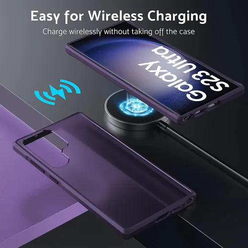 Vista 5 de Funda translúcida mate para Galaxy S23 Ultra - Antihuellas, a prueba de golpes, silicona delgada y PC dura, 6.8" 2023, morado