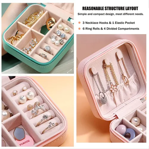 Vista 3 de MODENGKONGJIAN Mini estuche de viaje para joyería, caja organizadora de joyas de viaje de piel sintética, pequeño soporte portátil