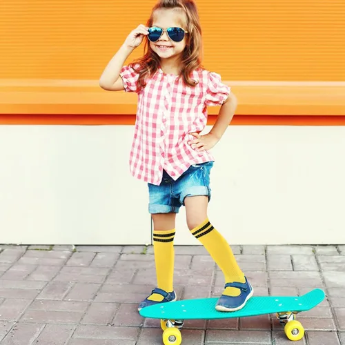 Vista 6 de 6 pares de calcetines de fútbol para niños y jóvenes a rayas sólidas hasta la rodilla, calcetines deportivos de fútbol para niños y niñas de 6 a 12
