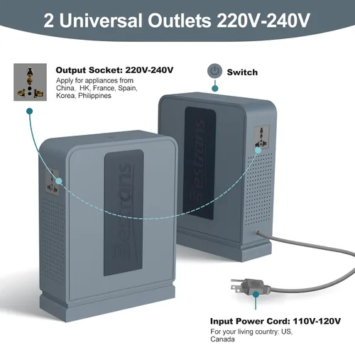 Vista 3 de Transformador elevador de 3000 W, convertidor de 110 V a 220 V, convertidor de voltaje resistente de 110 V-120 V a 220 V-240 V con dos tomas