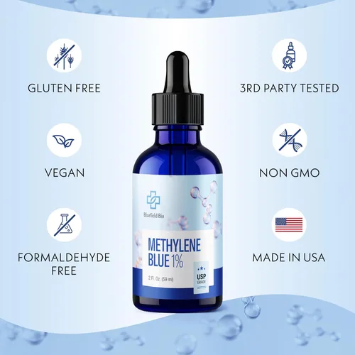 Vista 3 de Azul de metileno grado farmacéutico 2oz – USP grado 1% solución, suplemento de salud cerebral probado por terceros azul de metileno para humanos