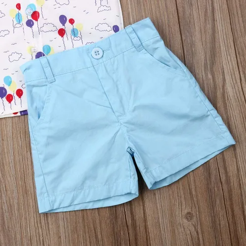 Vista 72 de Conjunto de camisa de manga corta con botones y pantalones cortos casuales con diseño de flamingo, para bebés y niños de 1 a 6 años, atuendos