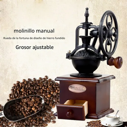 Vista 6 de Molinillo de café manual de la mano del estilo de la vendimia, molinillo de café manual con la manija, molino de rodillos