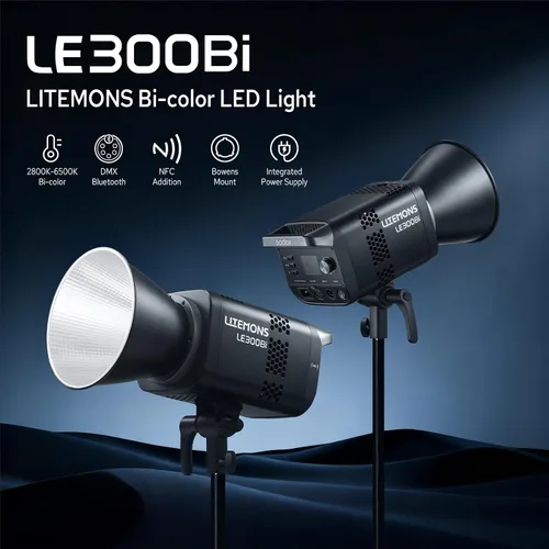 Vista 2 de Godox Litemons LE300Bi - Luz de video LED bicolor de 300 W, 58900Lux@1M CRI98+ Studio Bright con control de aplicación, 11 efectos FX, 0-100%