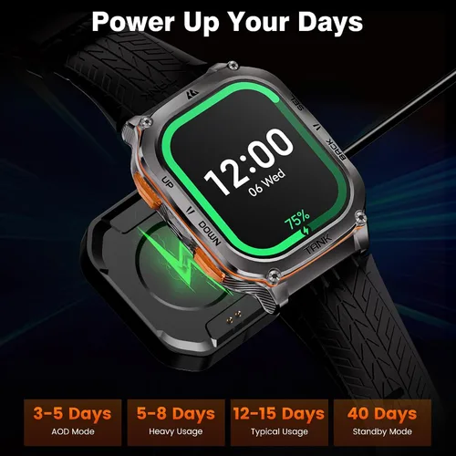 Vista 7 de AMAZTIM Reloj inteligente militar con GPS, 6 posicionamiento/brújula satélite, cuerpo de acero inoxidable, impermeable, batería extragrande de 480