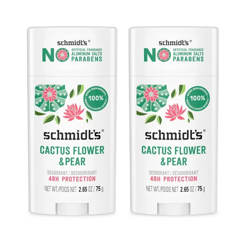 Vista 2 de Schmidt's Desodorante vegano sin aluminio, flor de cactus, pera y lluvia fresca y abedul, 2 unidades cada uno, 2.65 onzas