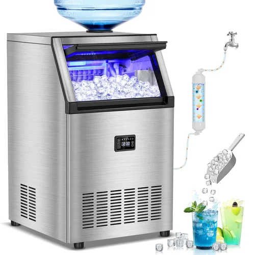 Vista 18 de Máquina de hielo debajo del mostrador, 95 libras/día con contenedor de almacenamiento de 35 libras, 40 cubos en 10 minutos, puerta reversible
